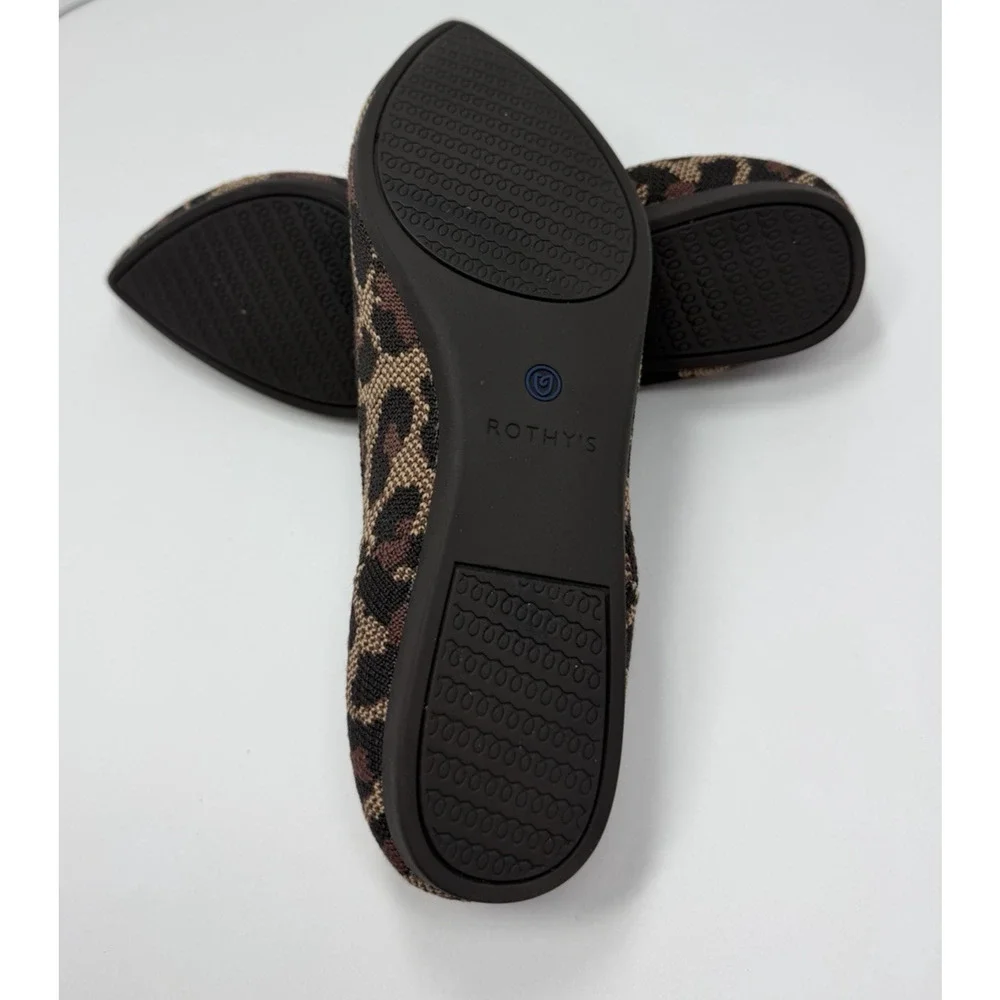 Rothy's Leopard Print Pointed Flats with Blue Trim - Picture 6 of 7